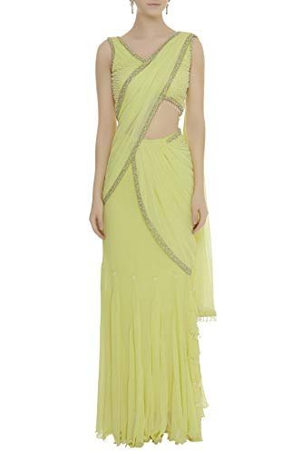 Version 1.0.0 Saree Trends Women's Faux Georgette ready to wear Frill saree with unstitched blouse - Image 1