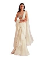 Women's frill ruffle ready to wear saree for wedding mehandi party diwali haldi reception navratra gift